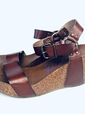 Blowfish Malibu Hiki Sz 10 Women's Brown Leather Cork Wedge Sandals